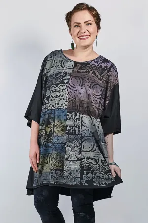 1255 Oversized Tunic Tee-Black-Animal Garden (secret horses)