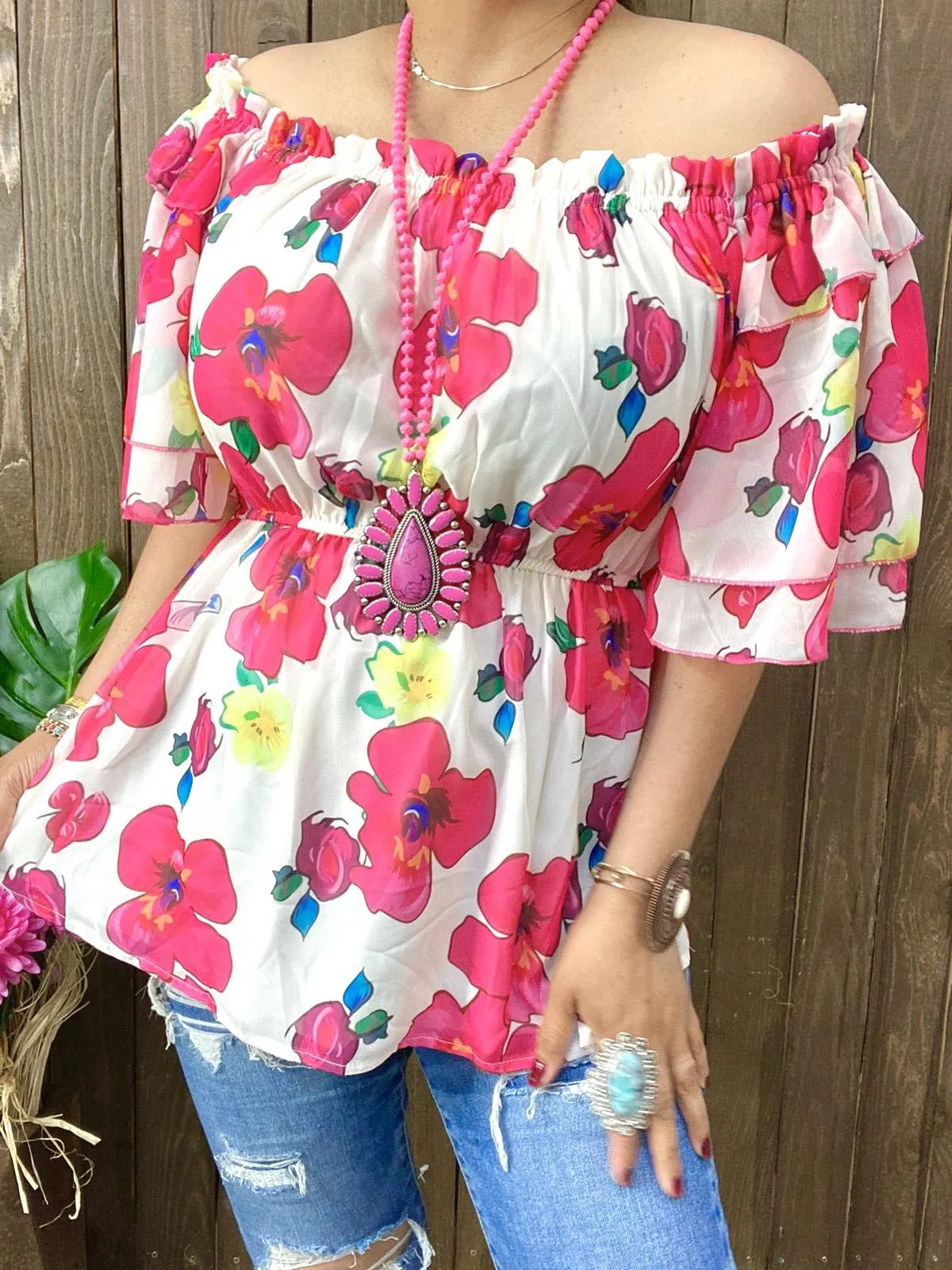 2X, 3X Floral peplum blouse with lining  & elastic waist