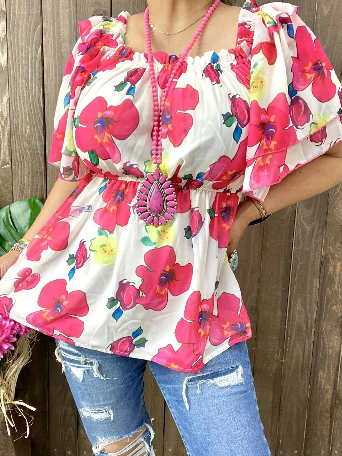 2X, 3X Floral peplum blouse with lining  & elastic waist