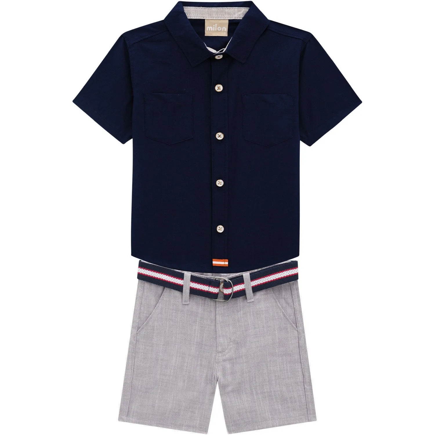 3Pc Button Up Top, Short & Belt Set