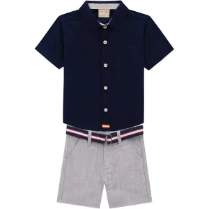 3Pc Button Up Top, Short & Belt Set
