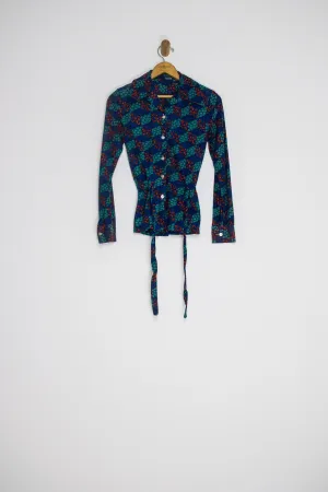 60's MUSHROOM PRINT PEPLUM TOP / SMALL