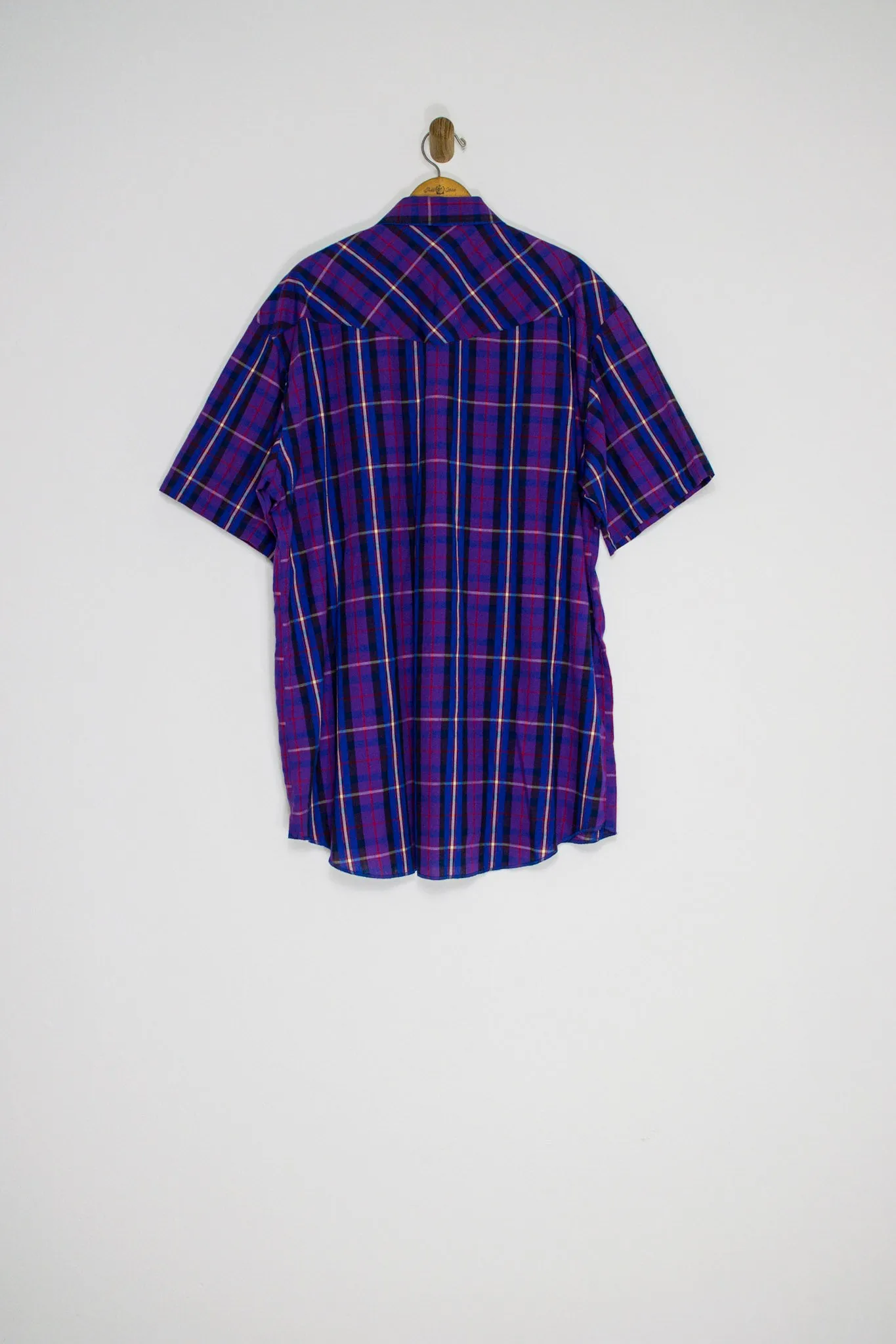 70's PURPLE WRANGLER PLAID BUTTON UP / EXTRA LARGE