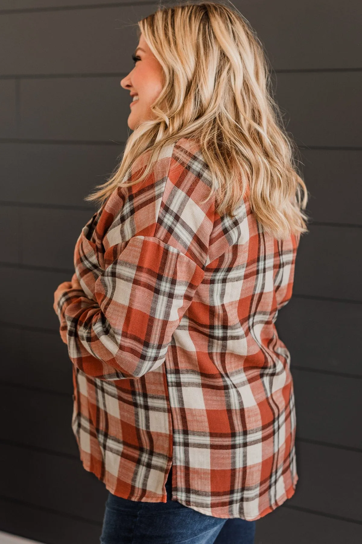 Always Loved Plaid Button Top- Rust