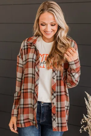Always Loved Plaid Button Top- Rust