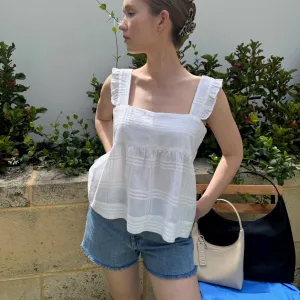 Ana Frill Wide Strap Cami Top in White