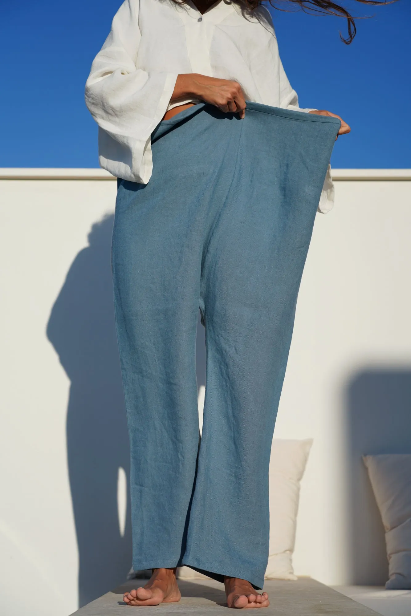 Ana Linen Pants in Cala Blue | Unisex