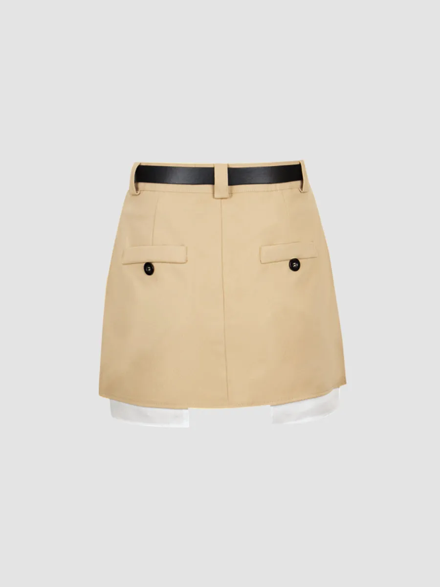 Apricot Belt Pleated Skirt