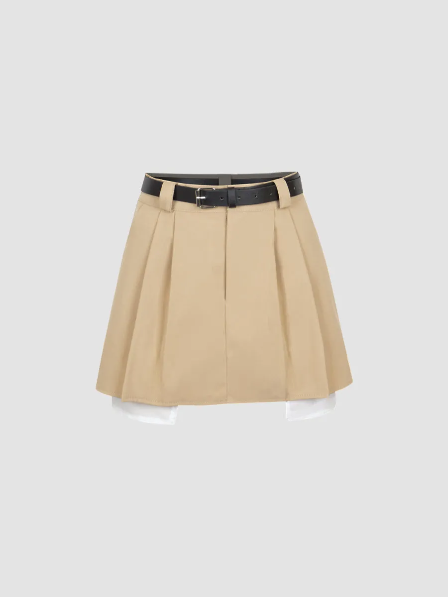 Apricot Belt Pleated Skirt