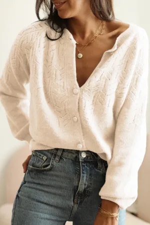 Apricot Green Geometric Hollow Button Sweater