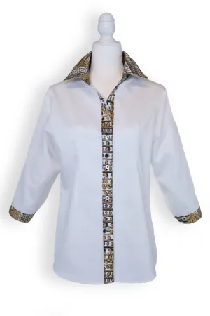 Arcadia Shirt in White and Neutral Gator