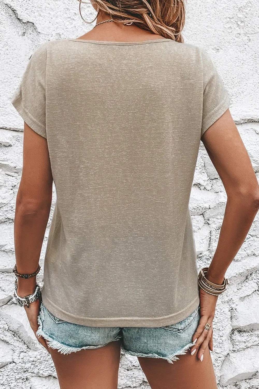 Ashley Button Round Neck Short Sleeve Blouse - Online Exclusive