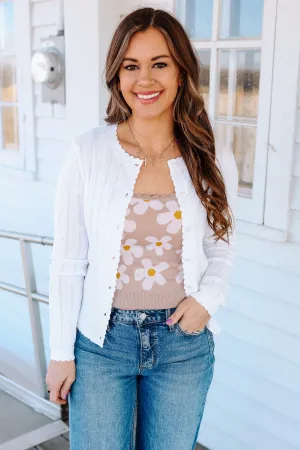 Avie Floral Button Cardigan  - Off White