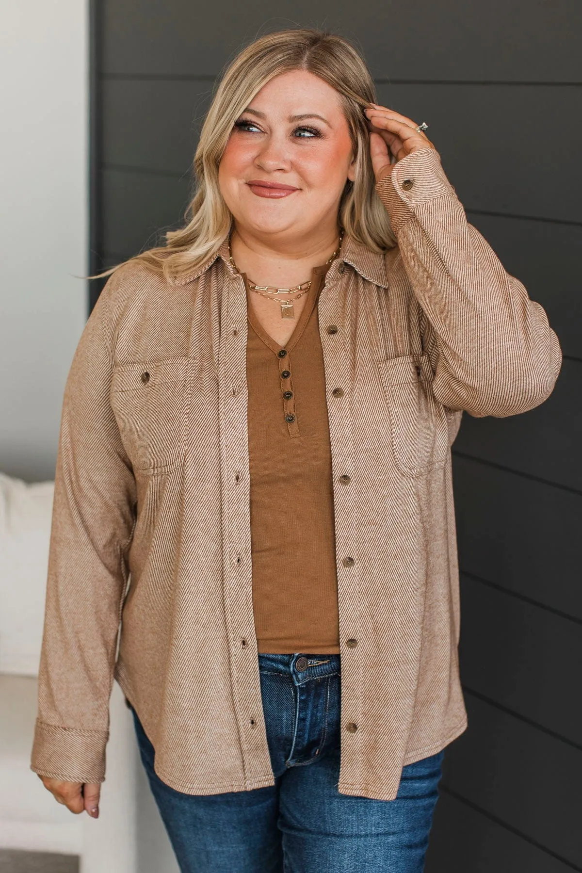 Best Of All Long Sleeve Button Top- Rust