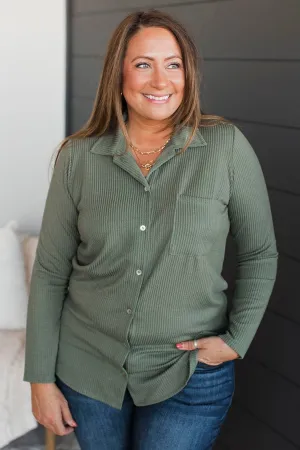 Blissful Moments Ribbed Button Top- Sage