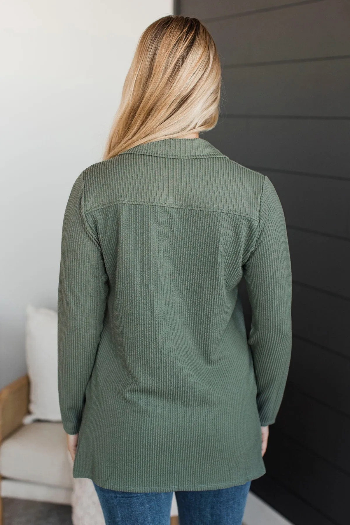 Blissful Moments Ribbed Button Top- Sage