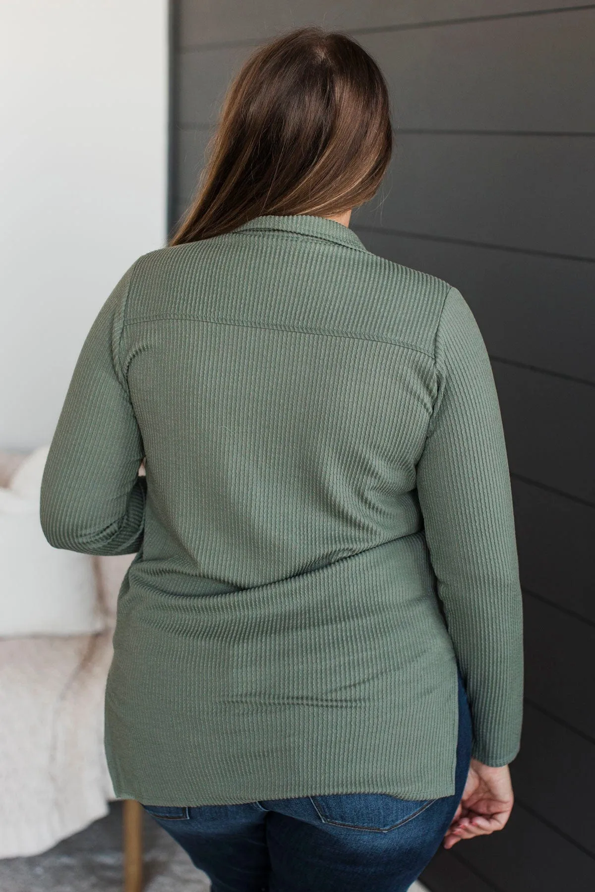 Blissful Moments Ribbed Button Top- Sage