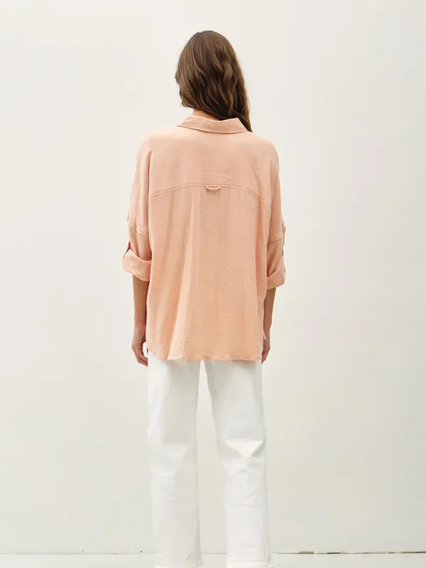 Blush Cotton Gauze Button Up Shirt