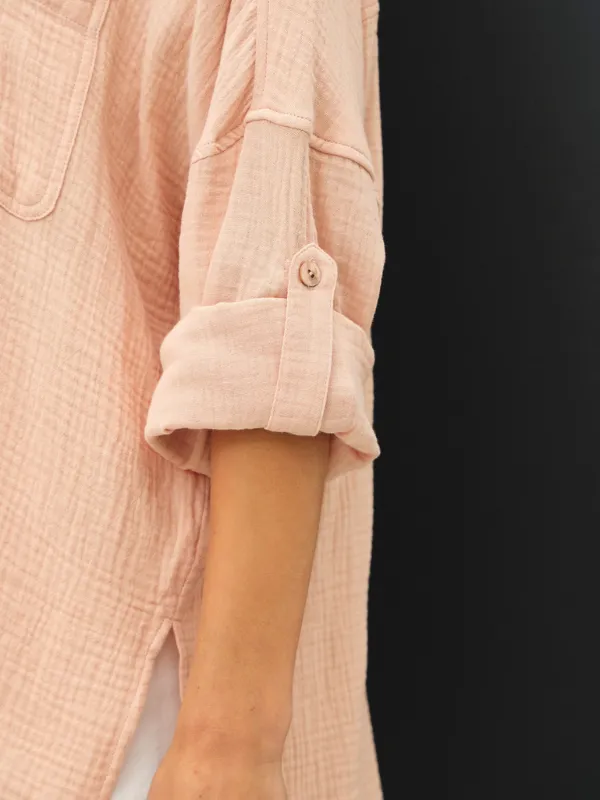 Blush Cotton Gauze Button Up Shirt