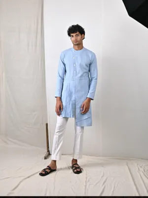 Braxton - sky Blue Asymmetrical Pleated Kurta Set