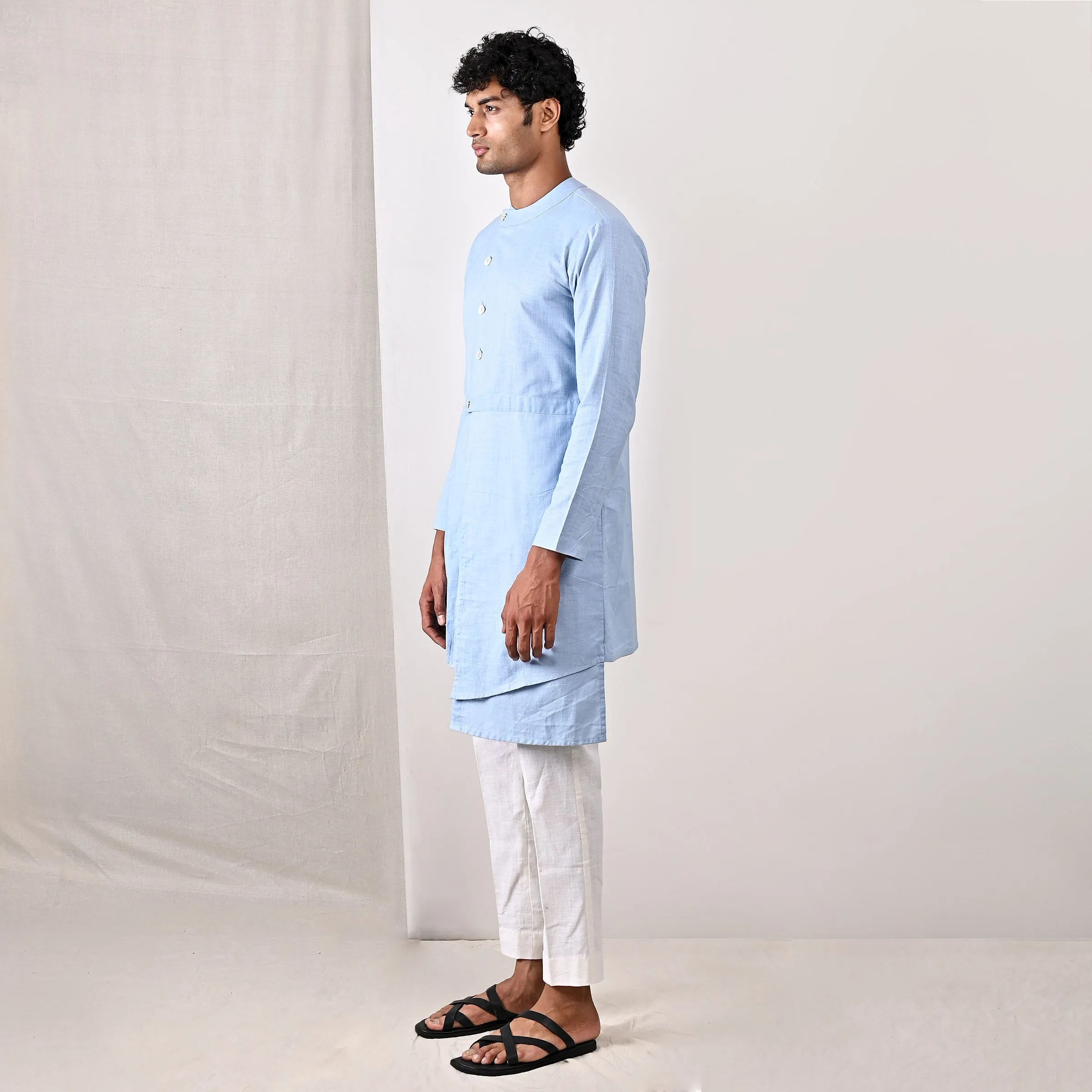 Braxton - sky Blue Asymmetrical Pleated Kurta Set