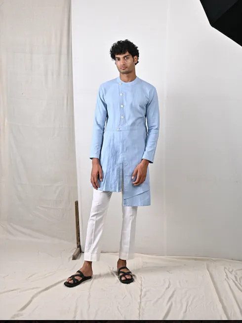 Braxton - sky Blue Asymmetrical Pleated Kurta Set