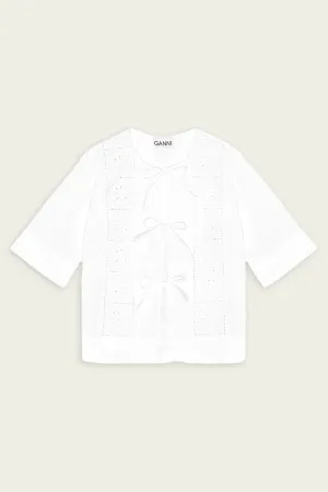 Broderie Anglaise Tie Blouse in Bright White