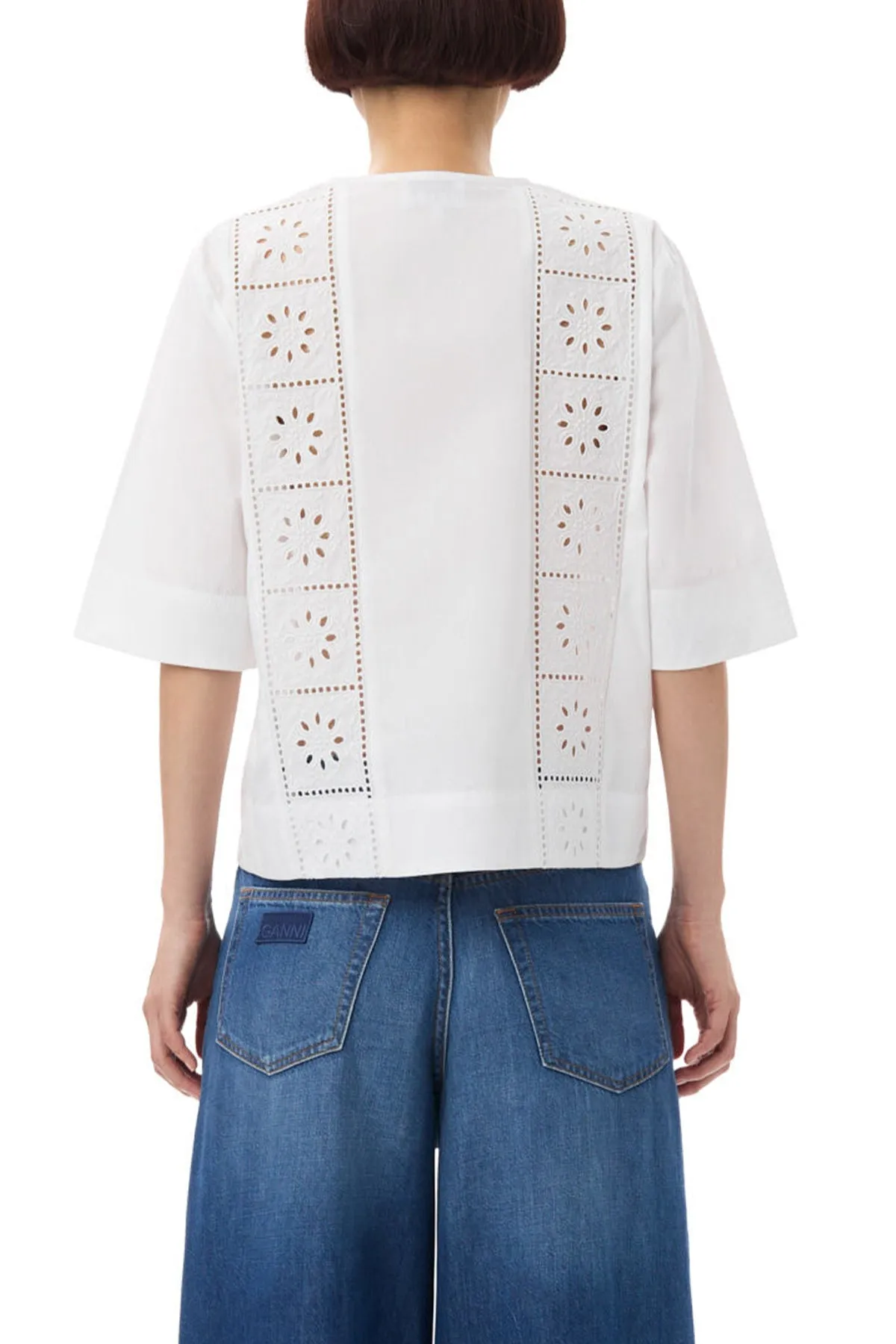 Broderie Anglaise Tie Blouse in Bright White