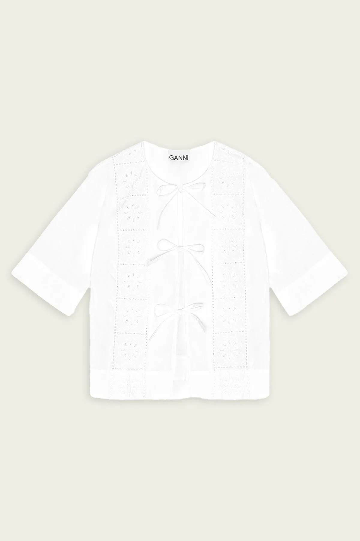 Broderie Anglaise Tie Blouse in Bright White