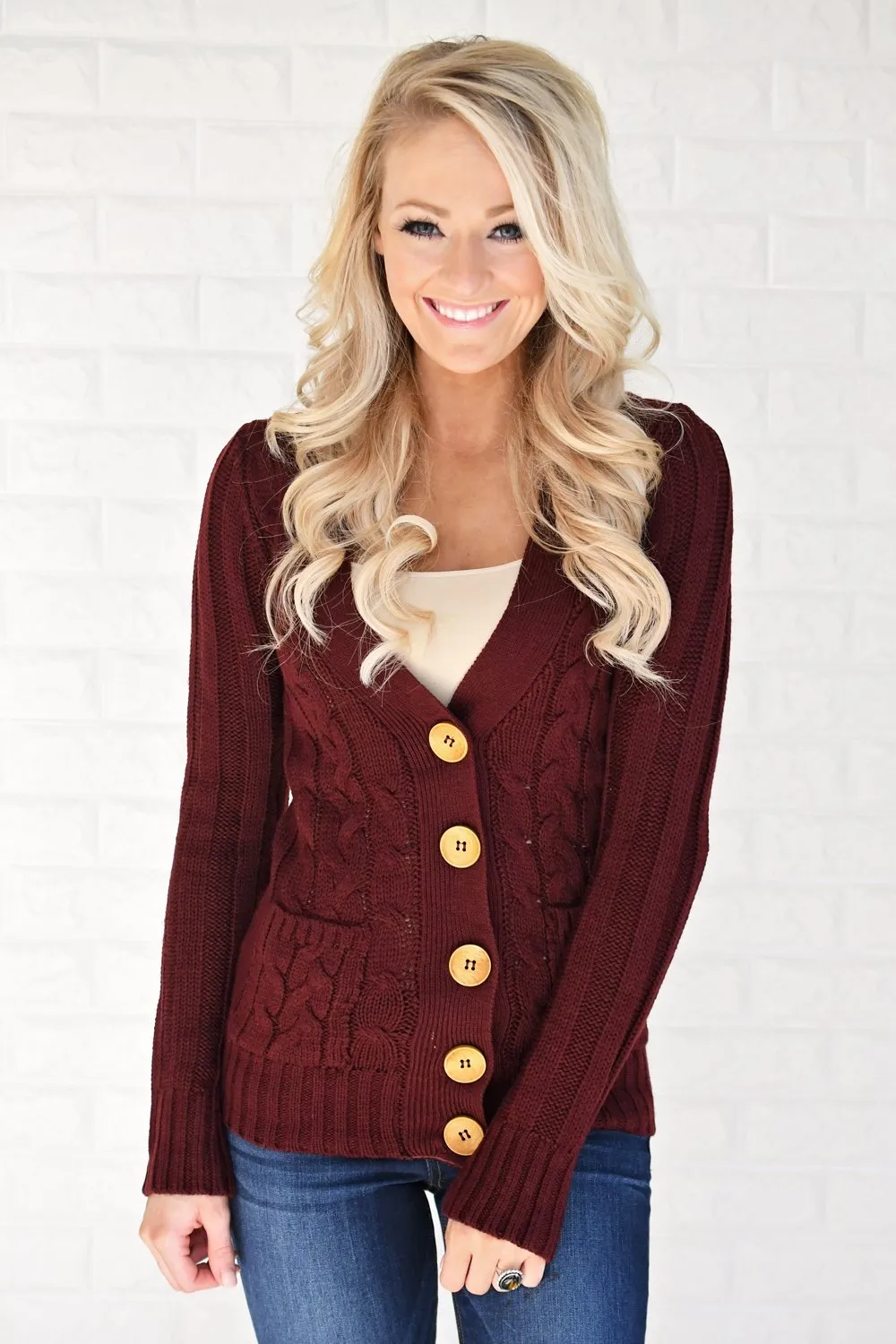 Burgundy Button Up Cardigan