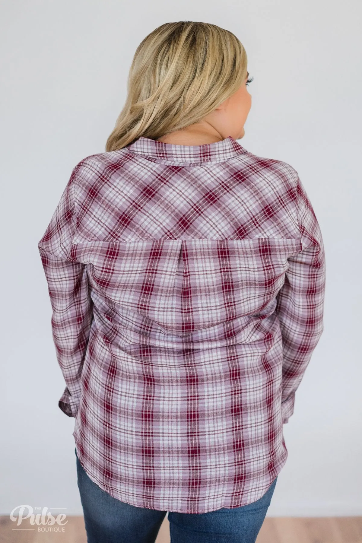 Button Up Plaid Top- Ivory & Wine