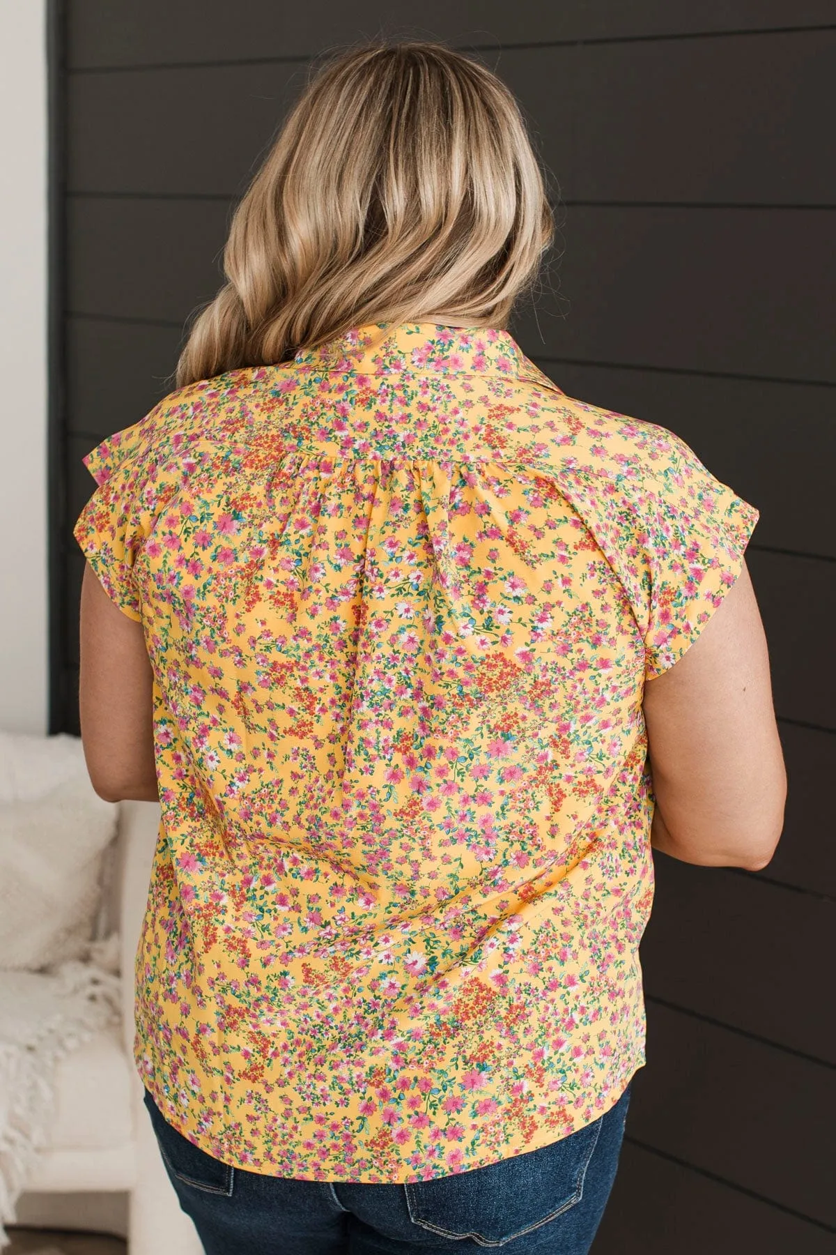 Can't Deny Floral Button Top- Marigold & Pink