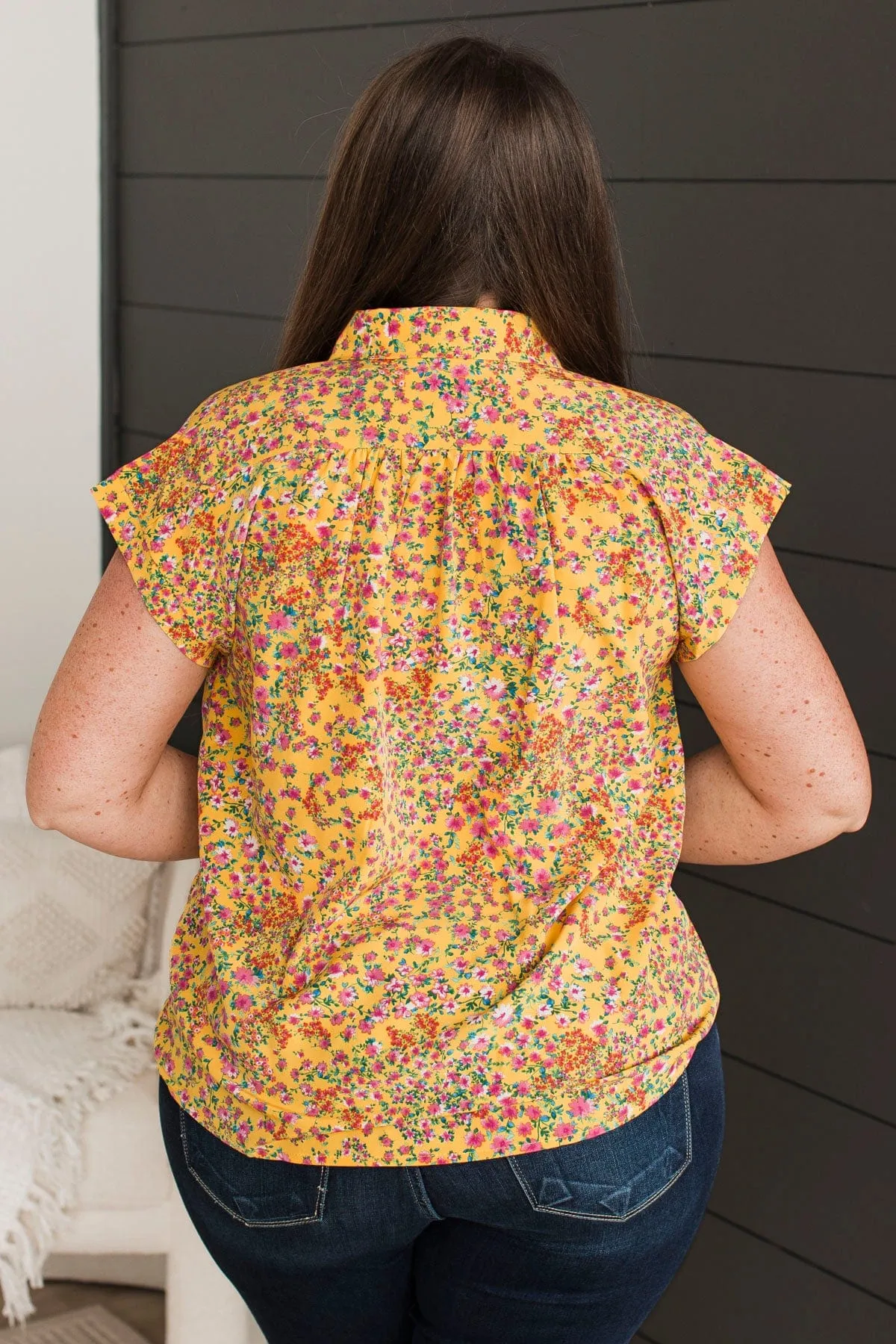 Can't Deny Floral Button Top- Marigold & Pink