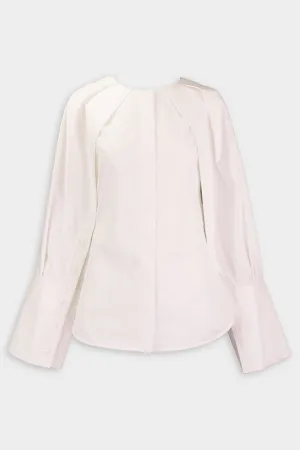 Cape Overlay Button Up Cotton Blouse in Ivory