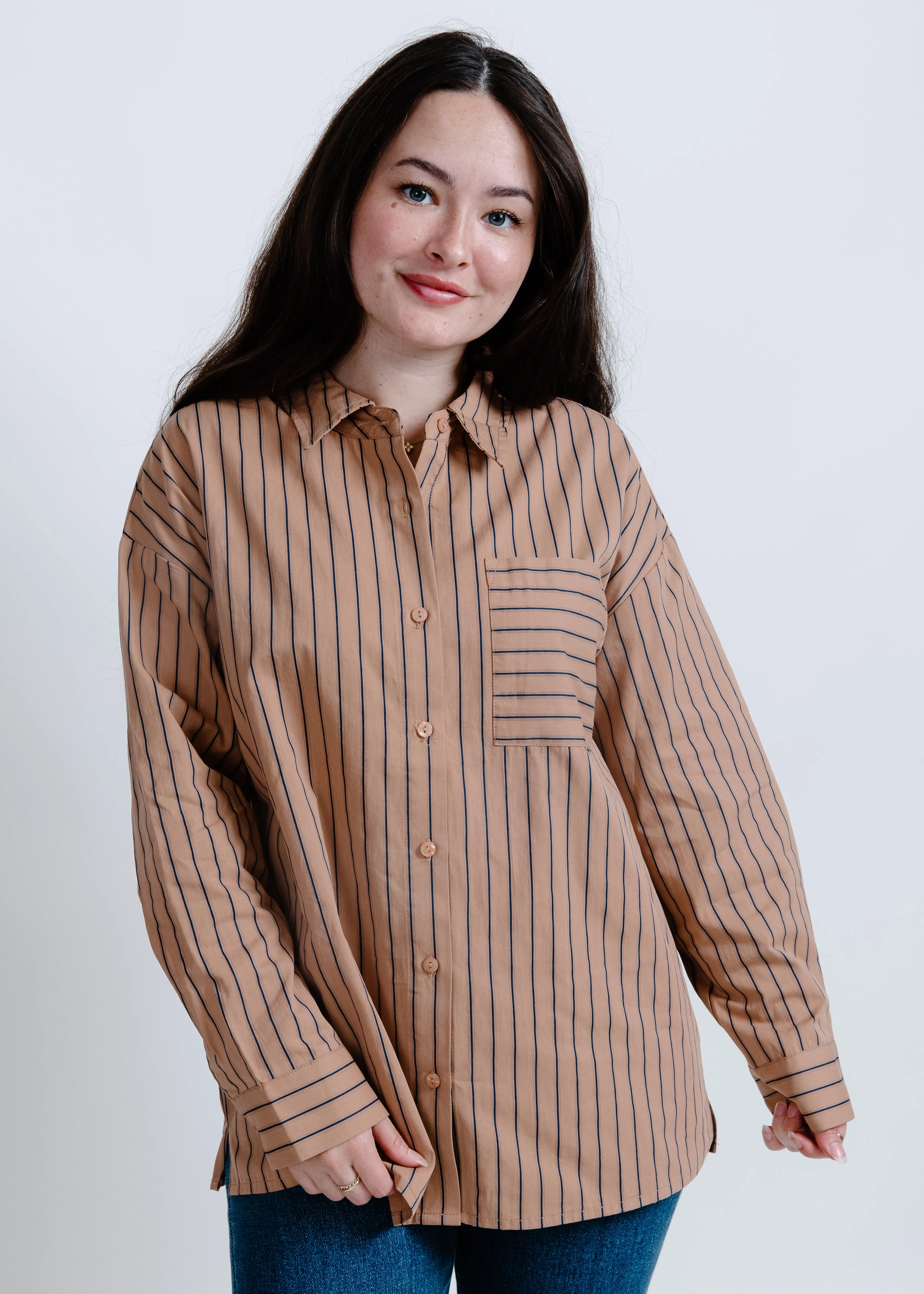 Carrie Striped Button Down Top