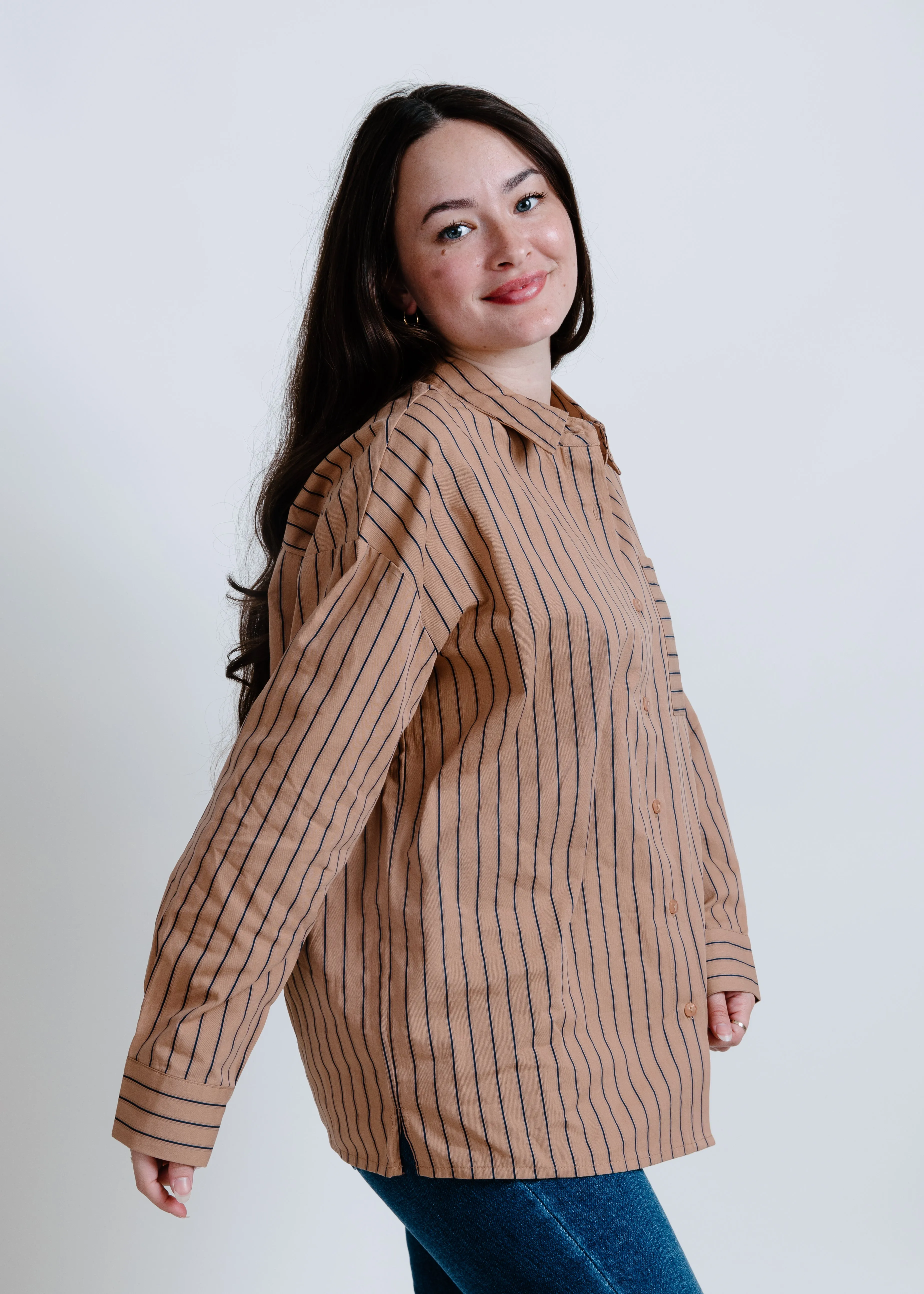 Carrie Striped Button Down Top