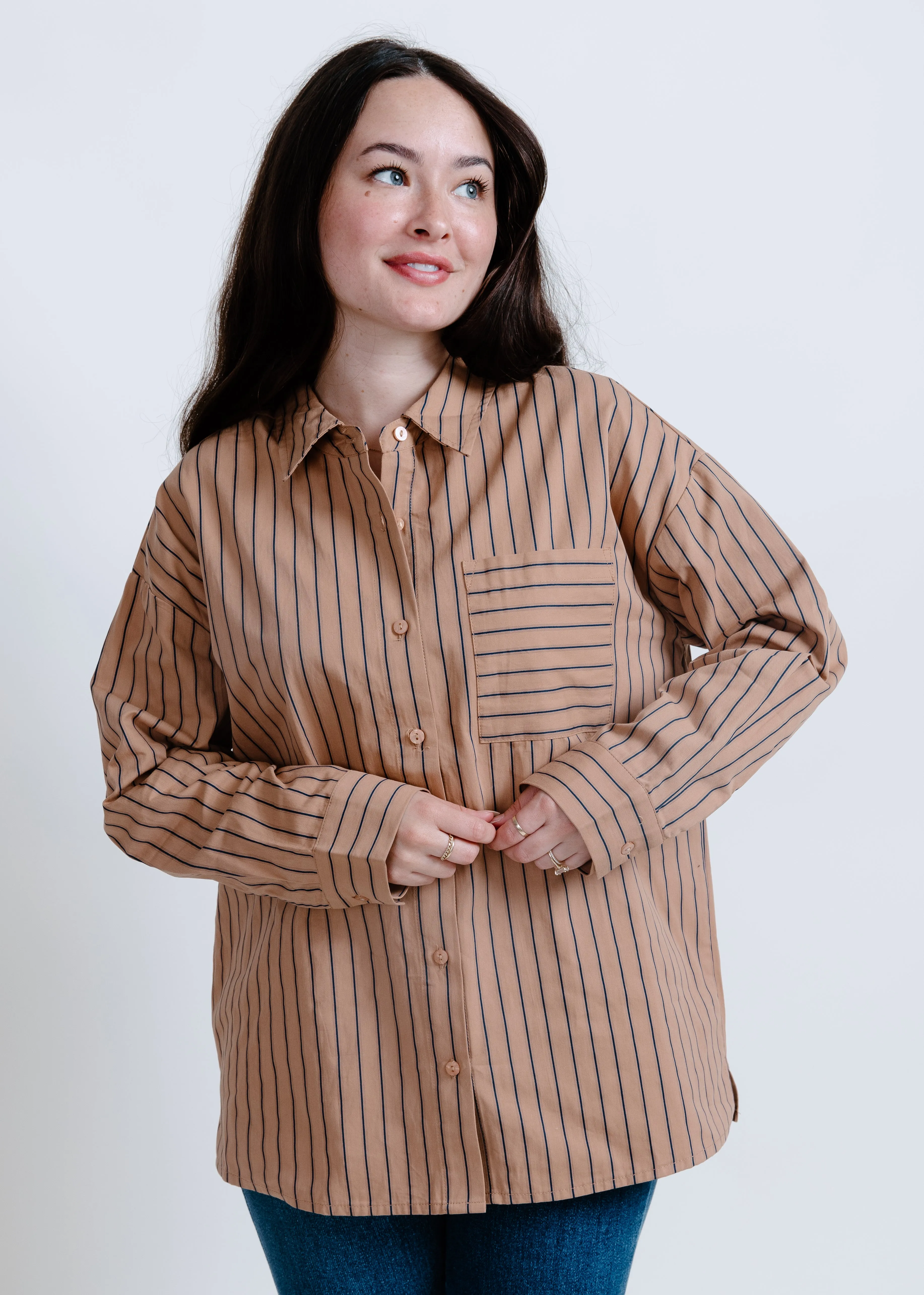Carrie Striped Button Down Top