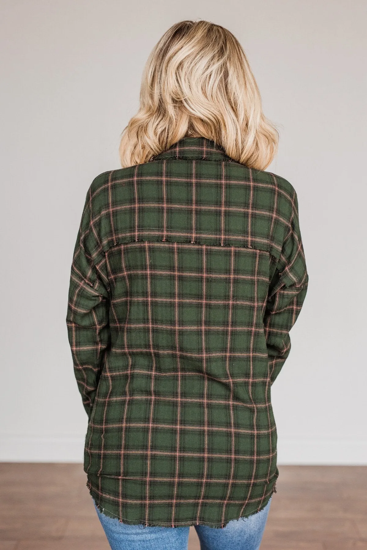 Catching Snowflakes Button Plaid Top- Green