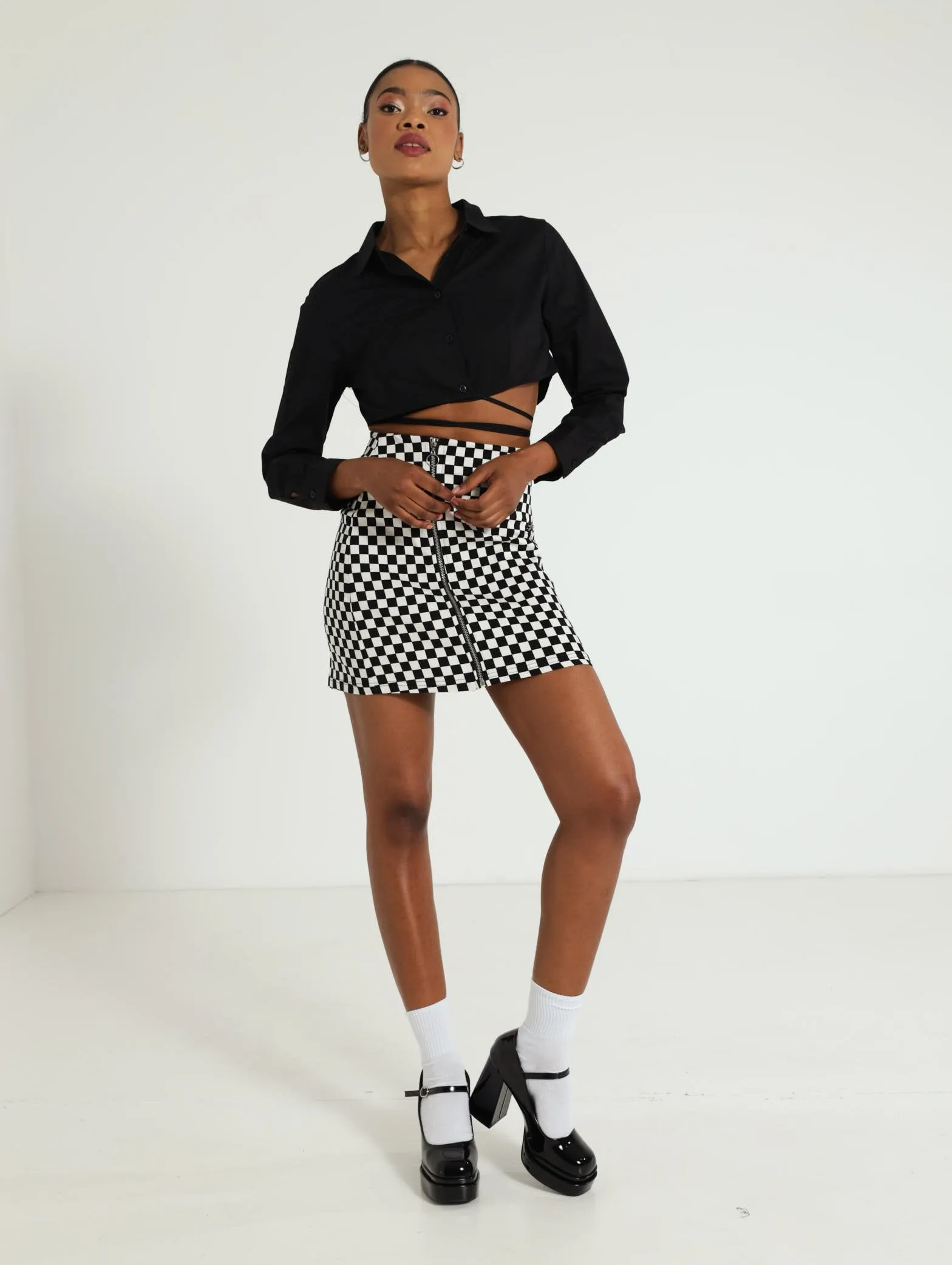 Checkerboard Mini Skirt - Black