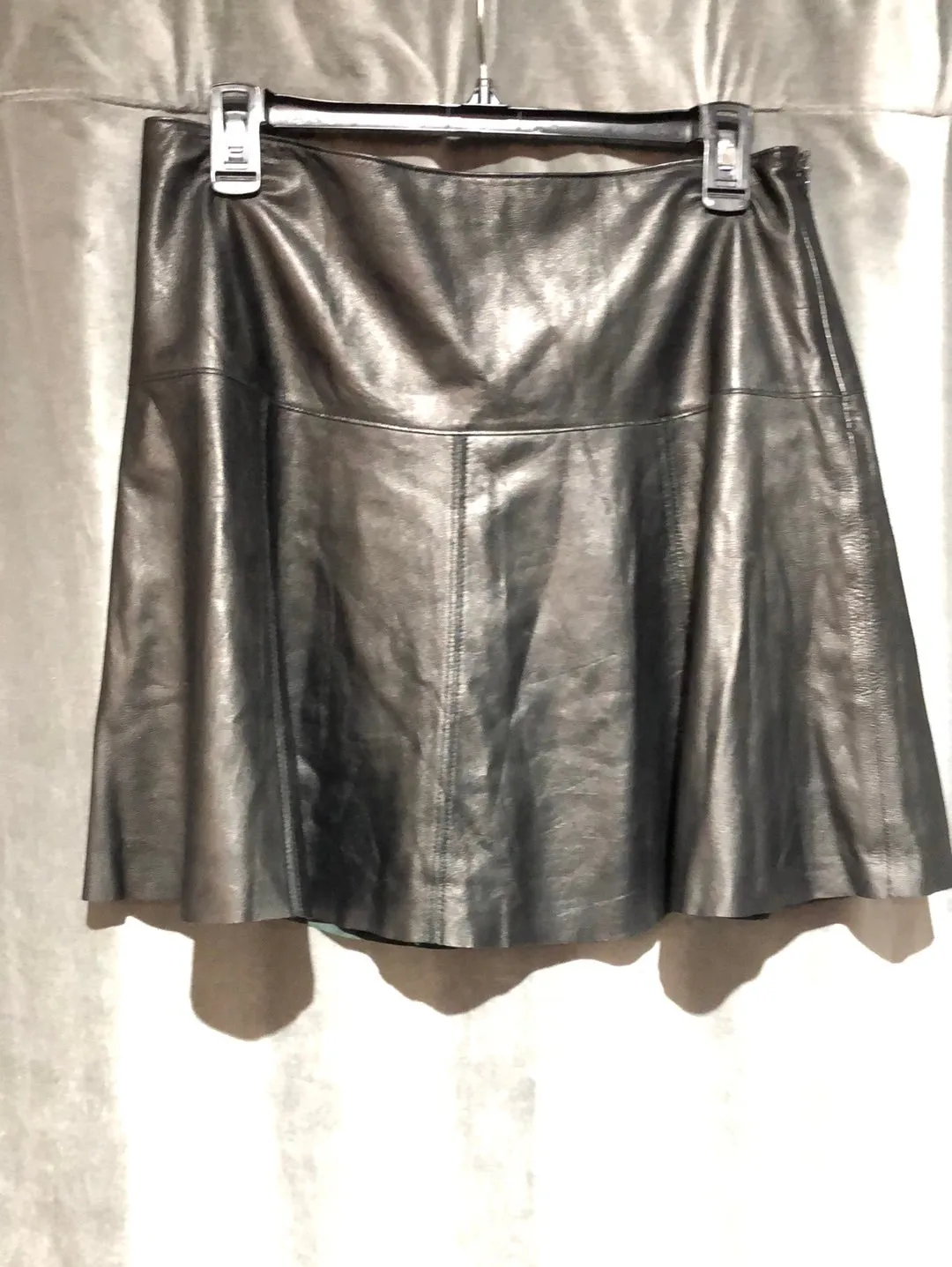 Club Monaco Black Faux Leather Flare Mini Skirt