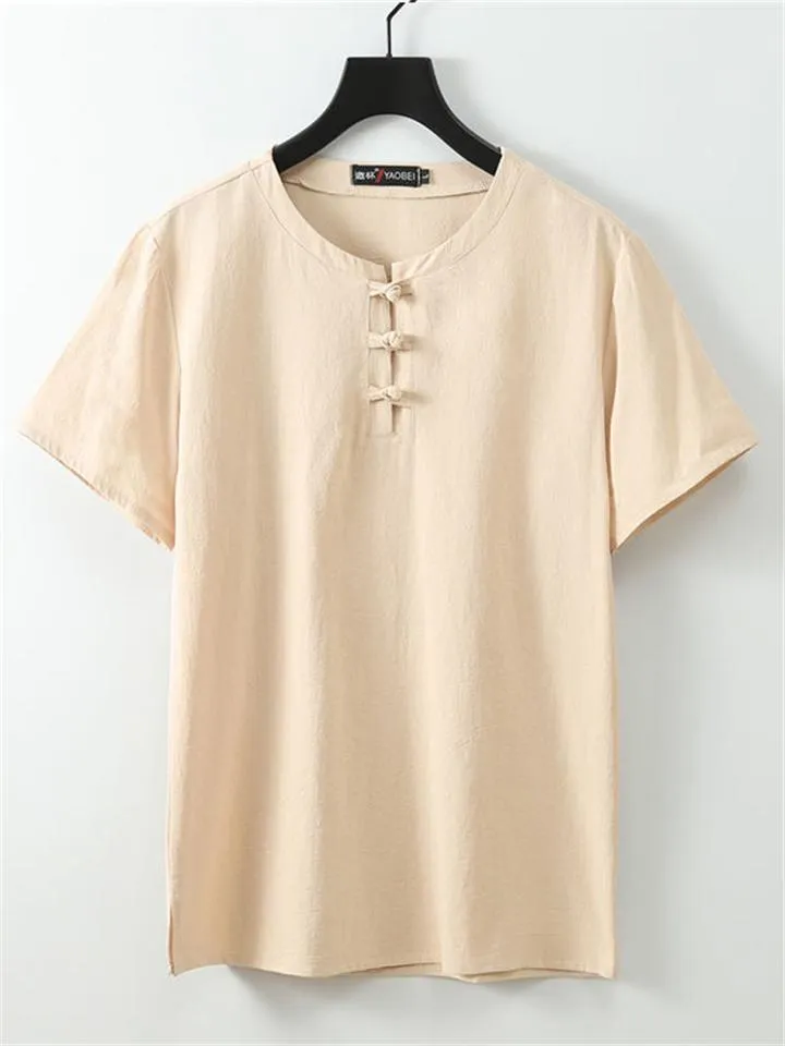 Comfy Two-Piece Outfit Front Button Short Sleeve T-Shirt   Drawstring Waistband Pants