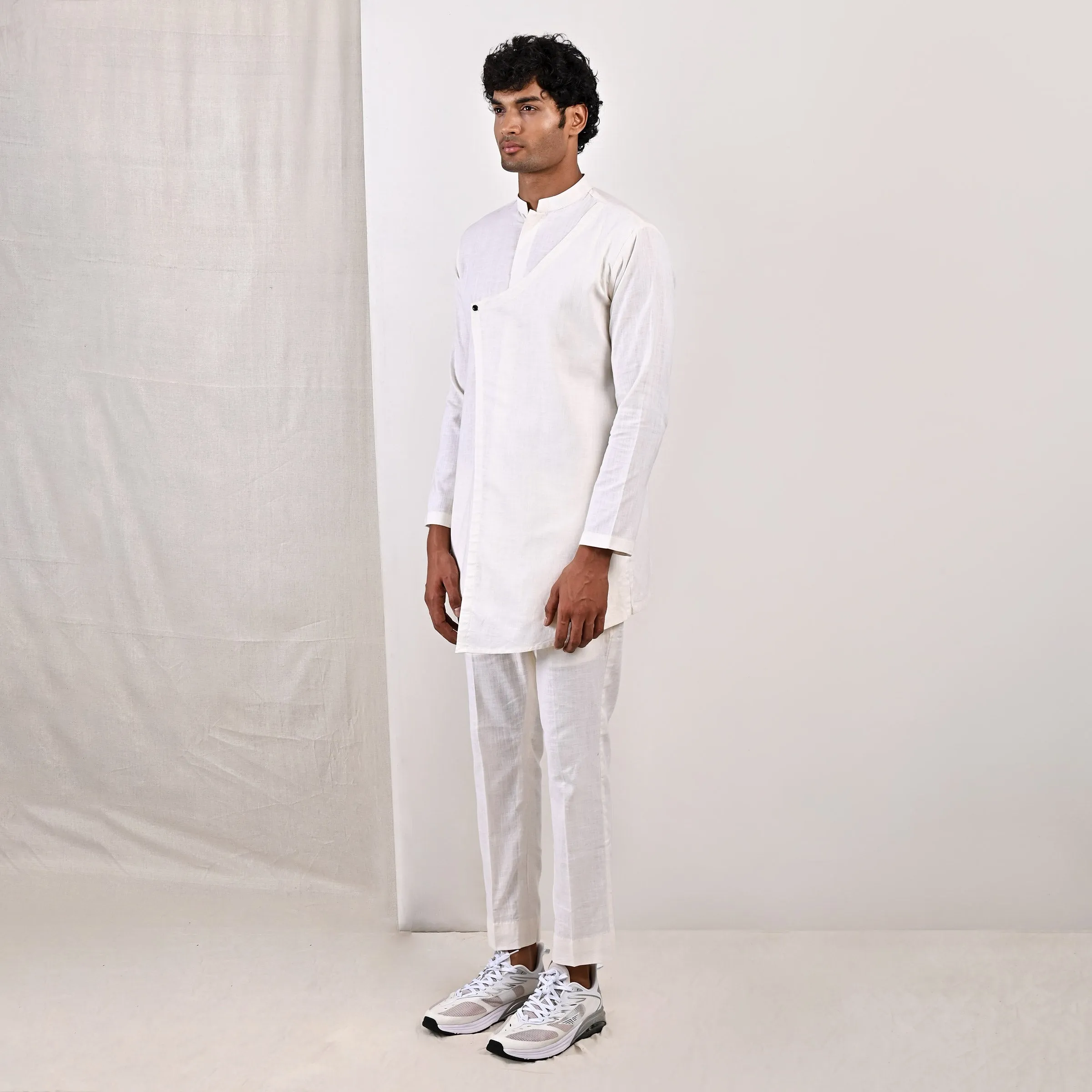 Conall - Off White Asymmetrical Short Kurta Set