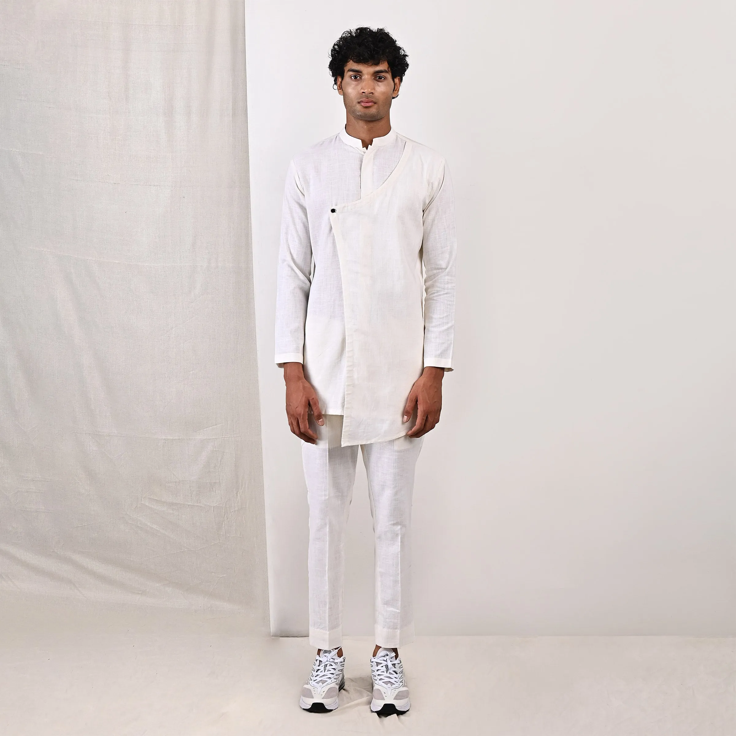 Conall - Off White Asymmetrical Short Kurta Set