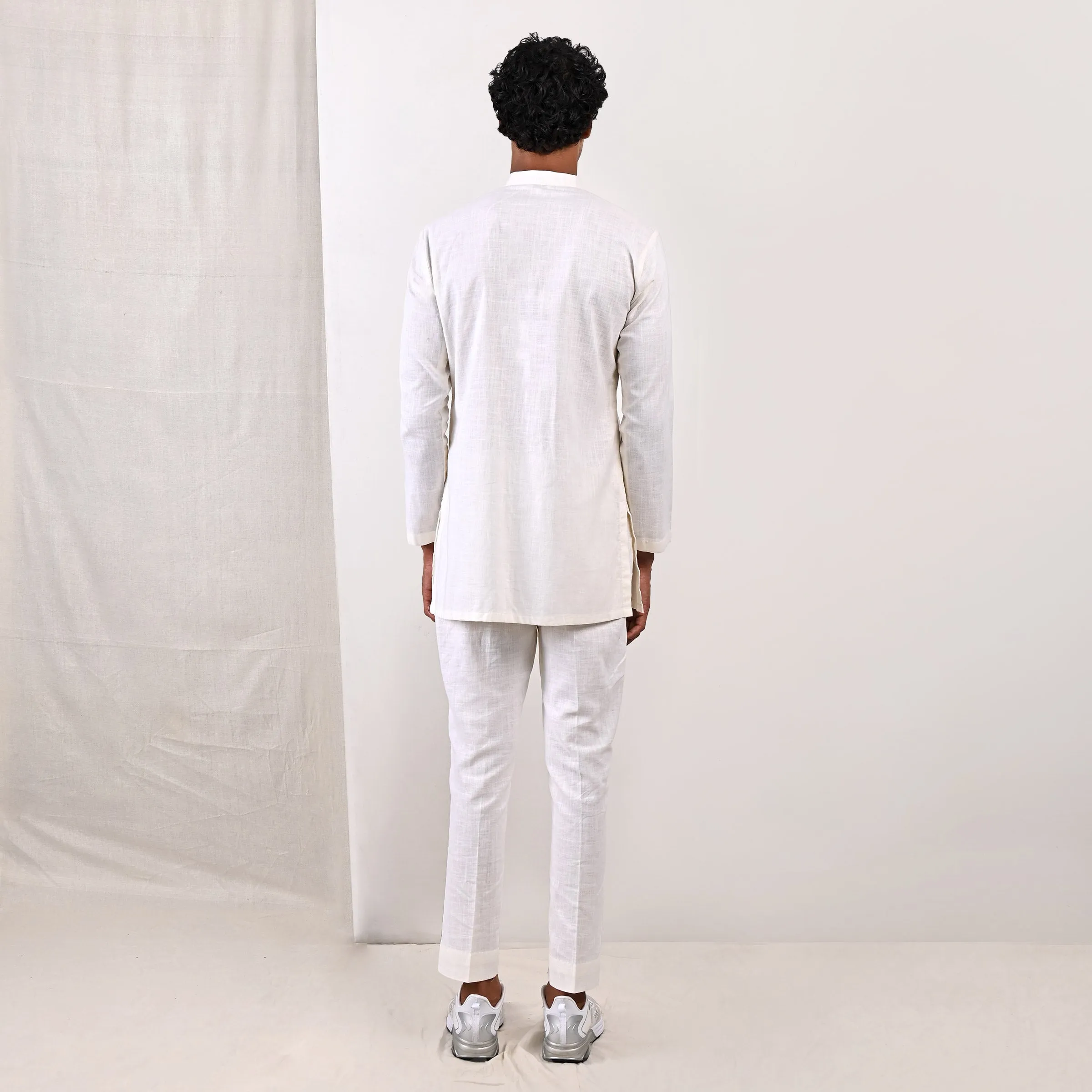 Conall - Off White Asymmetrical Short Kurta Set