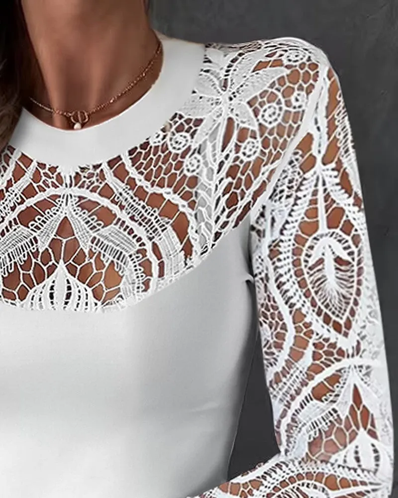 Contrast Lace Long Sleeve Top