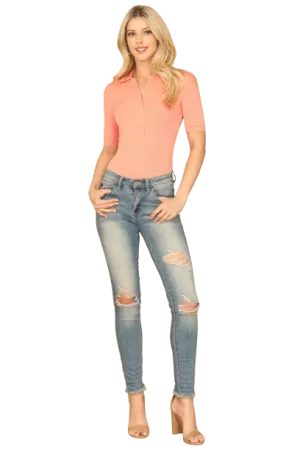 Coral Collared Button Half Ribbed Bodysuit - Pack of 5