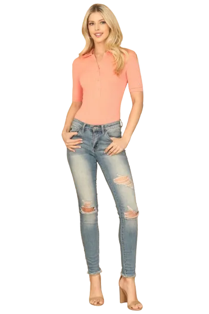 Coral Collared Button Half Ribbed Bodysuit - Pack of 5