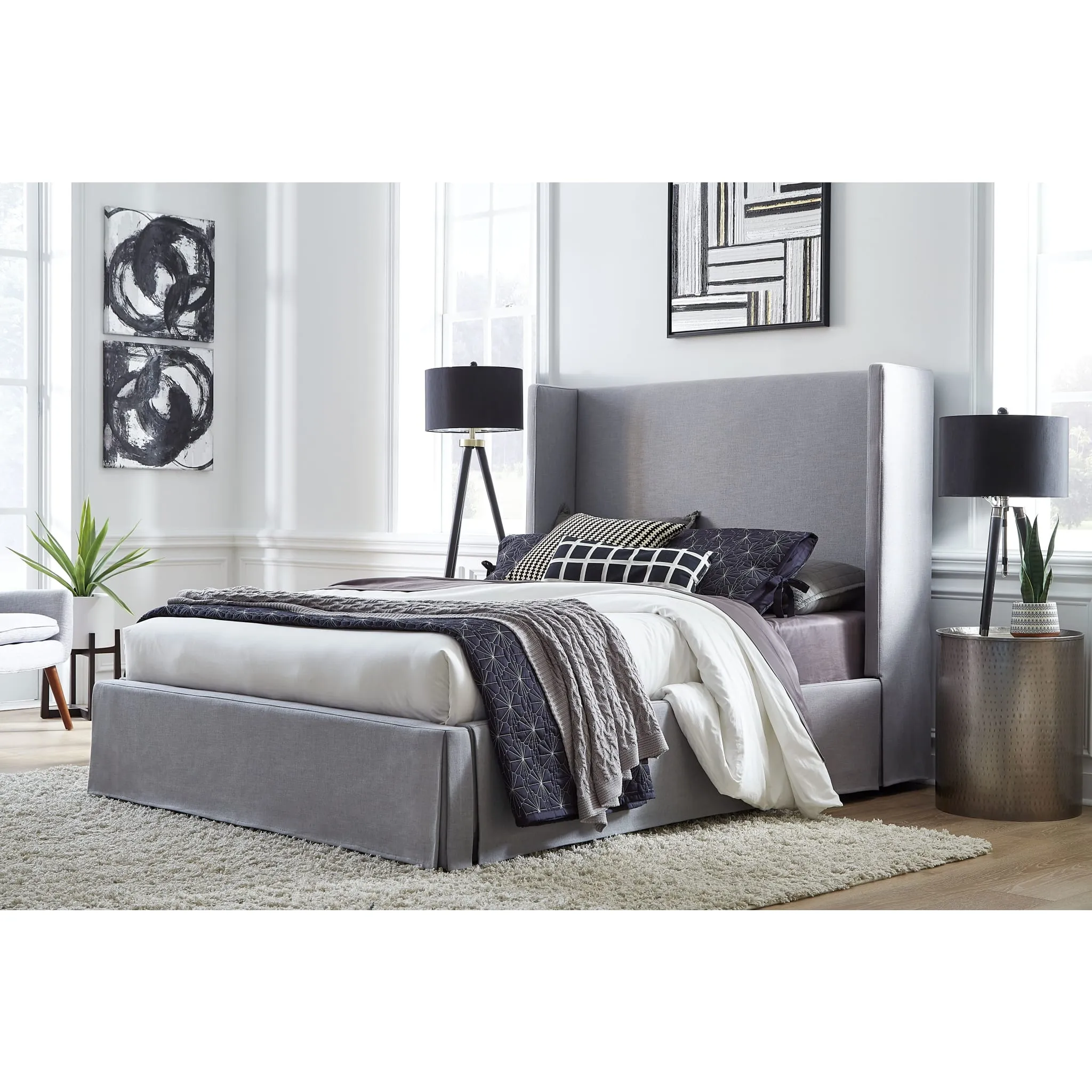 Cresta Skirted Footboard Storage Panel Bed in Fog