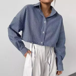 Cropped Lace-Up Striped Blouse Commuter Top Wholesale Womens Clothing N3824081300005