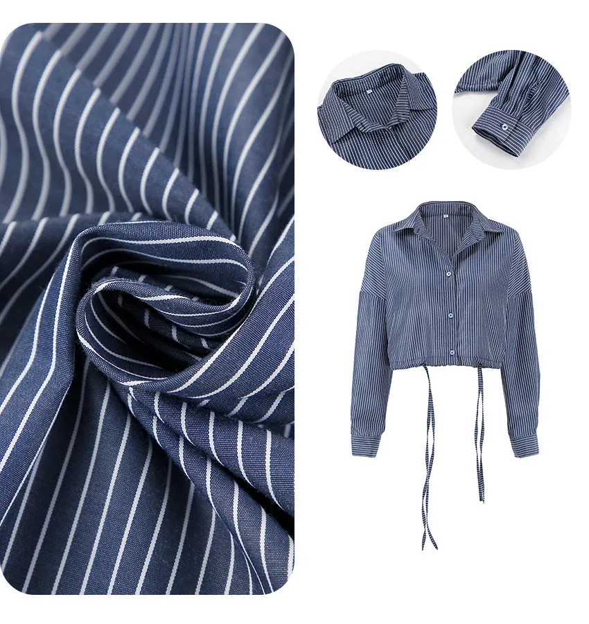 Cropped Lace-Up Striped Blouse Commuter Top Wholesale Womens Clothing N3824081300005